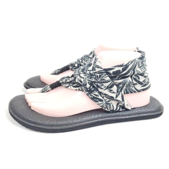 Sanuk Yoga Sling Sandals Women's Size 9 Black/White Floral Fabric - Picture 3 of 7